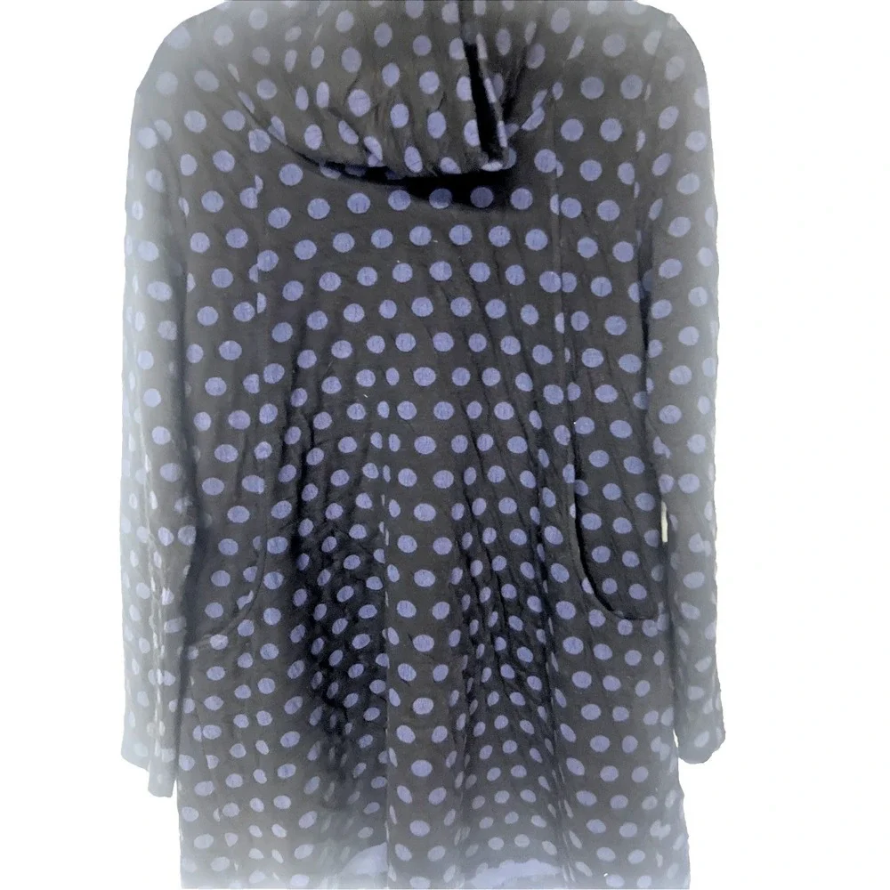 Komil Cowl Neck Tunic Top Womens M Black Blue Polka Dot Artsy Boho Lagenlook